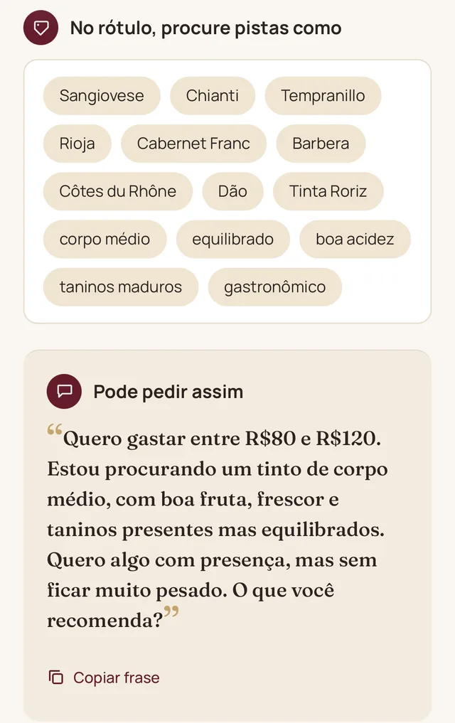 Rota com pistas para o rótulo e frase pronta para pedir ajuda