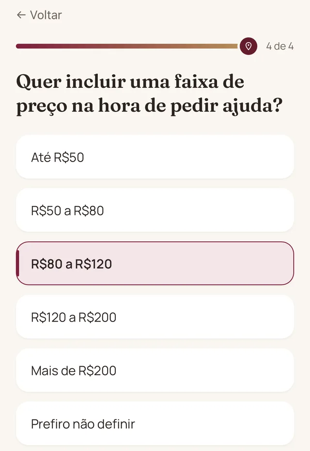 Pergunta 4: faixa de preço opcional